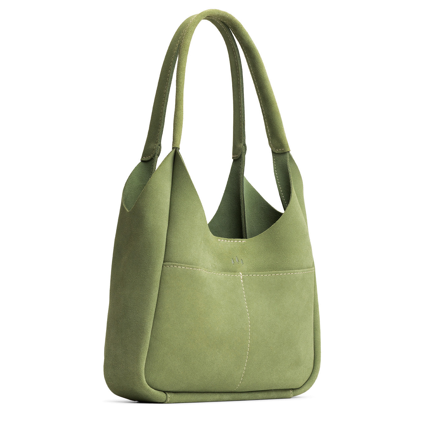 Laurel*Large | U-shaped, flat-bottomed leather shoulder bag with two outside pockets
