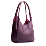 Plum Large | U-shaped, flat-bottomed leather shoulder bag with two outside pockets