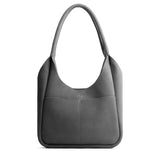 Smoke Grey Large | U-shaped, flat-bottomed leather shoulder bag with two outside pockets