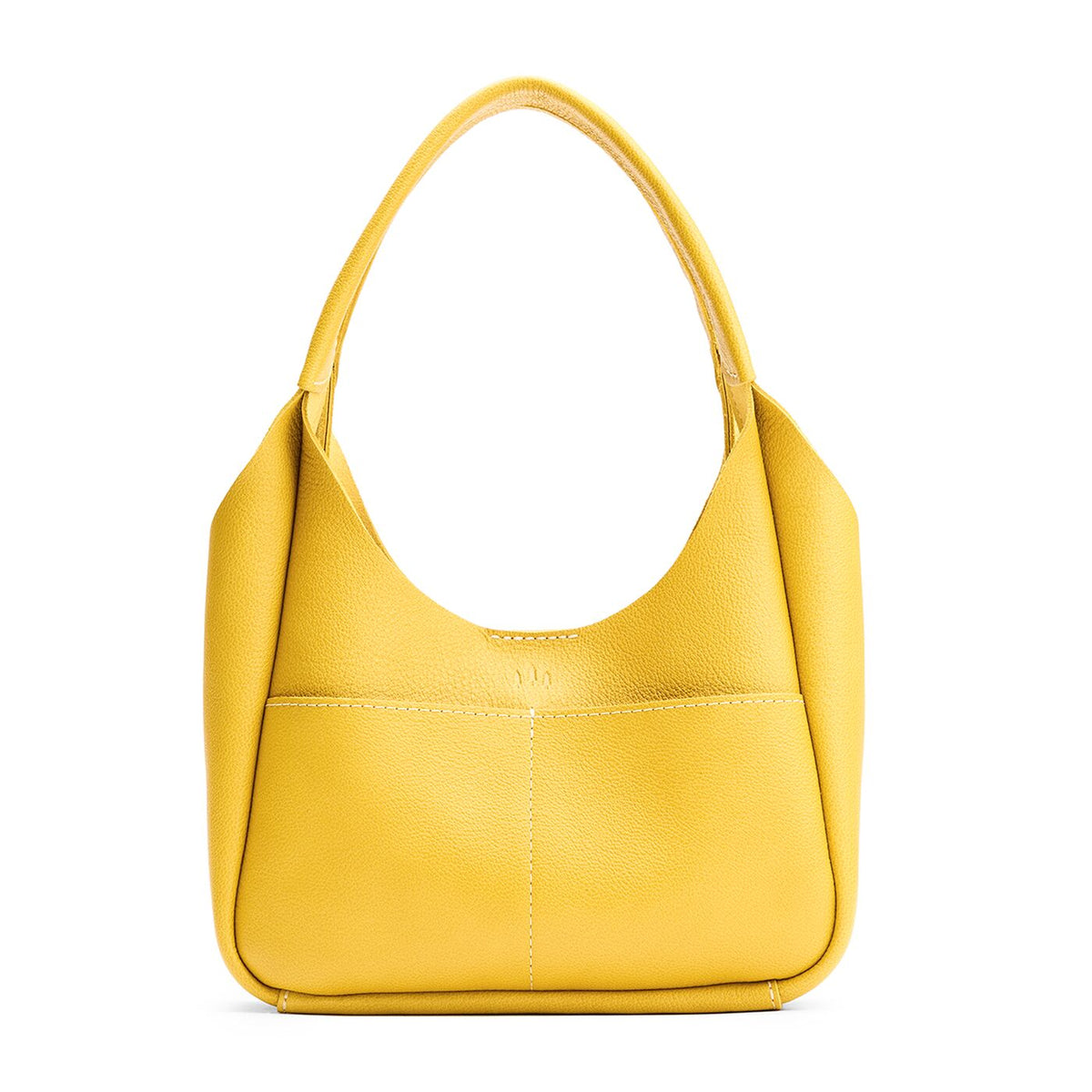Pomello*Medium | U-shaped, flat-bottomed leather shoulder bag with two outside pockets