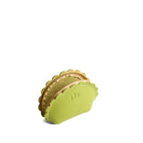 Wasabi Small | Curved leather pouch with zipper and scalloped edges