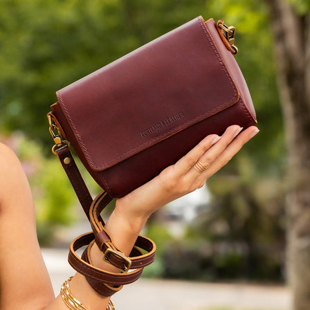 Cognac*Mini | Small Leather Crossbody Bag with Magnetic Messenger Bag Closure