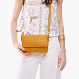 Sunshine Mini | Model wearing leather Crossbody Bag with Magnetic Messenger Bag 