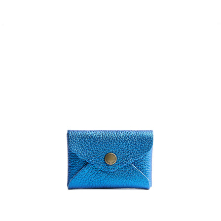 Comet Blue | Small leather card wallet with scalloped edge closed