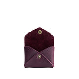 Plum | Small leather wallet with scalloped edge open