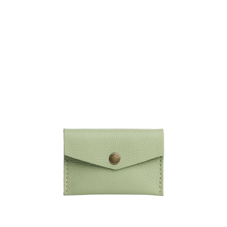 Pistachio | Small leather envelope card wallet with snap closure