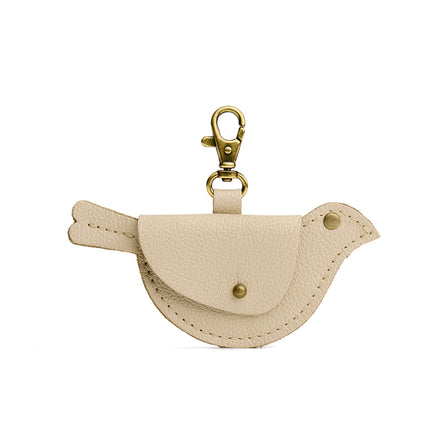 Pebbled Bone | Bird shaped pouch with button closure and lobster clasp