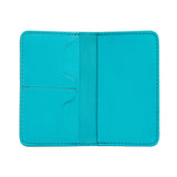 Aquamarine | Leather passport case with PLG logo open shot