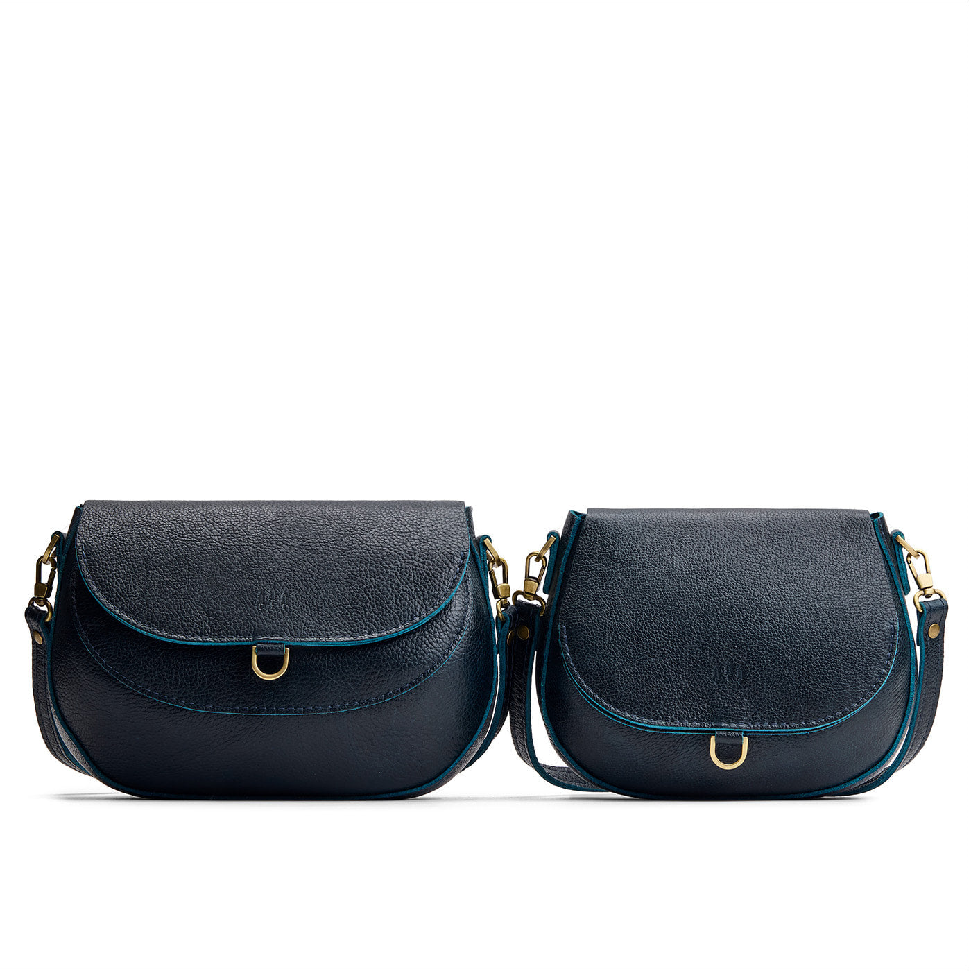 Boreal | Size comparison of two leather Crossbodies with a flaps and magnetic closures