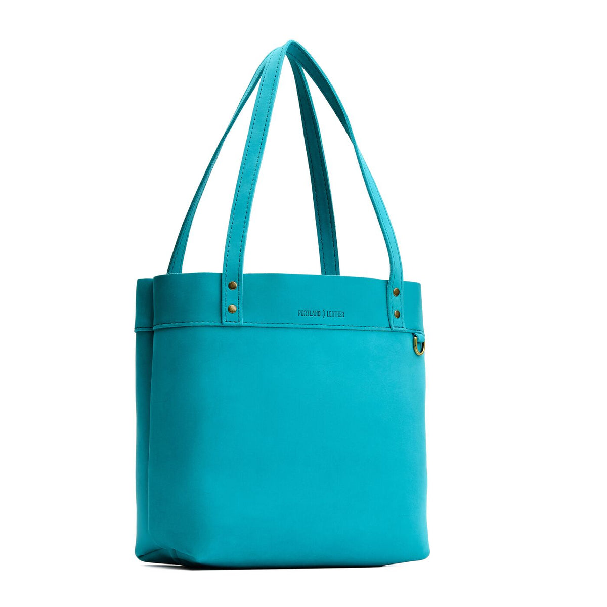 Aquamarine*Medium*Classic | Leather tote bag with riveted straps and exterior key loop