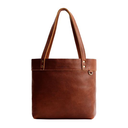 Nutmeg*Medium*Classic | Leather tote bag with riveted straps and exterior key loop