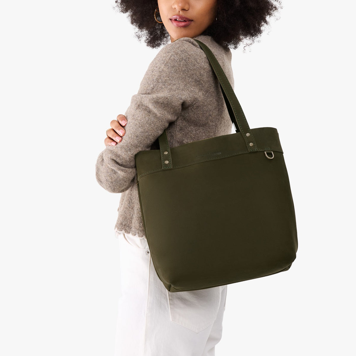 Verdant*Medium*Classic | Leather tote bag with riveted straps and exterior key loop