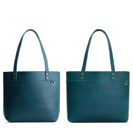 Westward Blue*Medium*Classic | Leather tote bag with riveted straps and exterior key loop