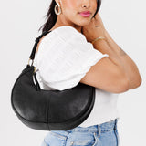 Pebbled--black Classic | Crescent shaped shoulder bag with zipper closure and adjustable strap