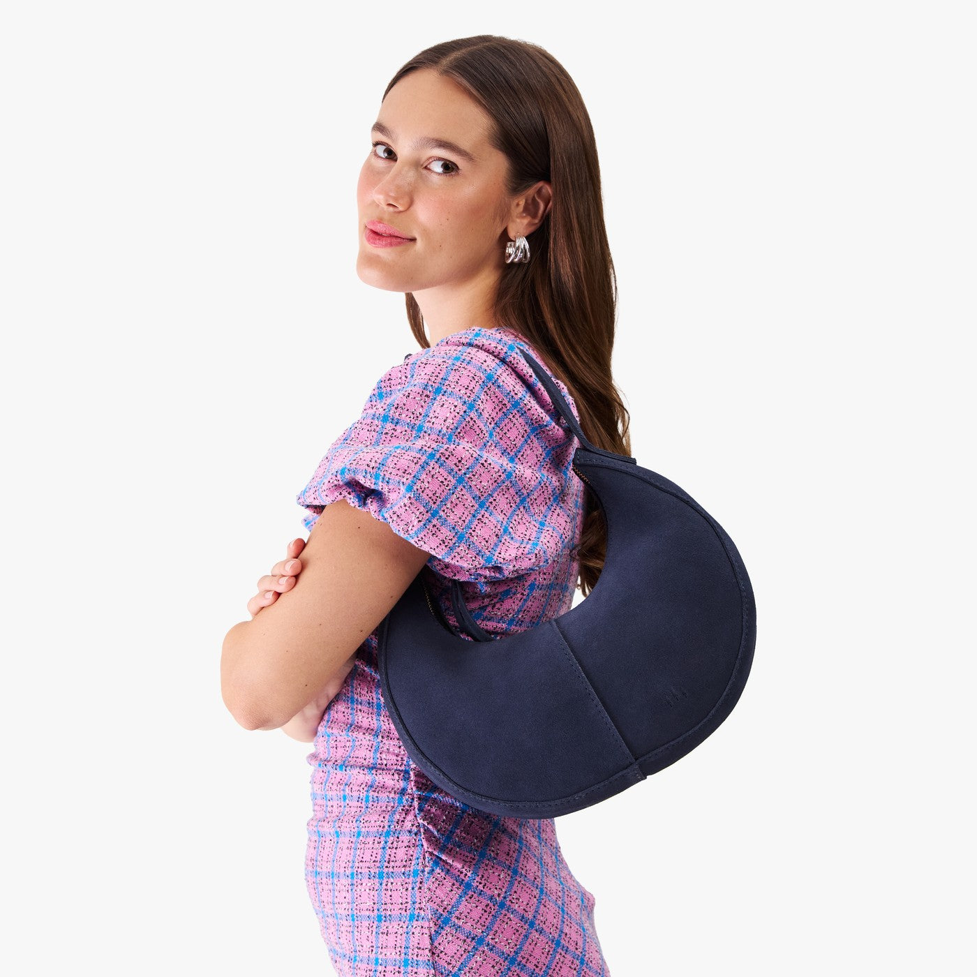 Alaska Blue*Small | Crescent shaped shoulder bag with zipper closure and adjustable strap
