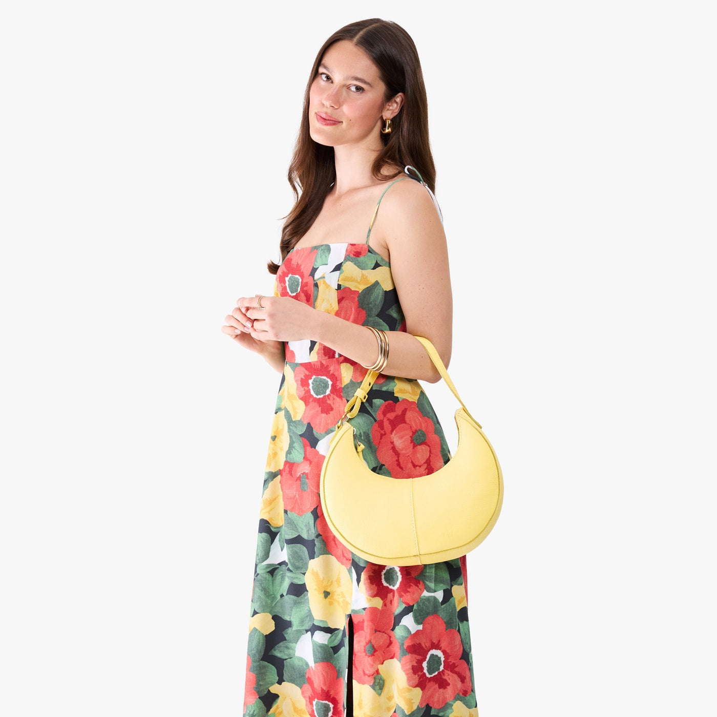 Butter Bliss*Classic | Crescent shaped shoulder bag with zipper closure and adjustable strap