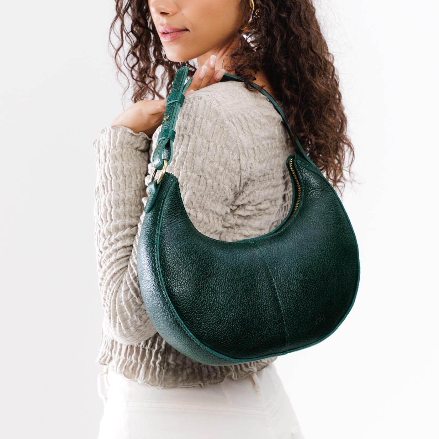 Forest Green*Classic | Crescent shaped shoulder bag with zipper closure and adjustable strap