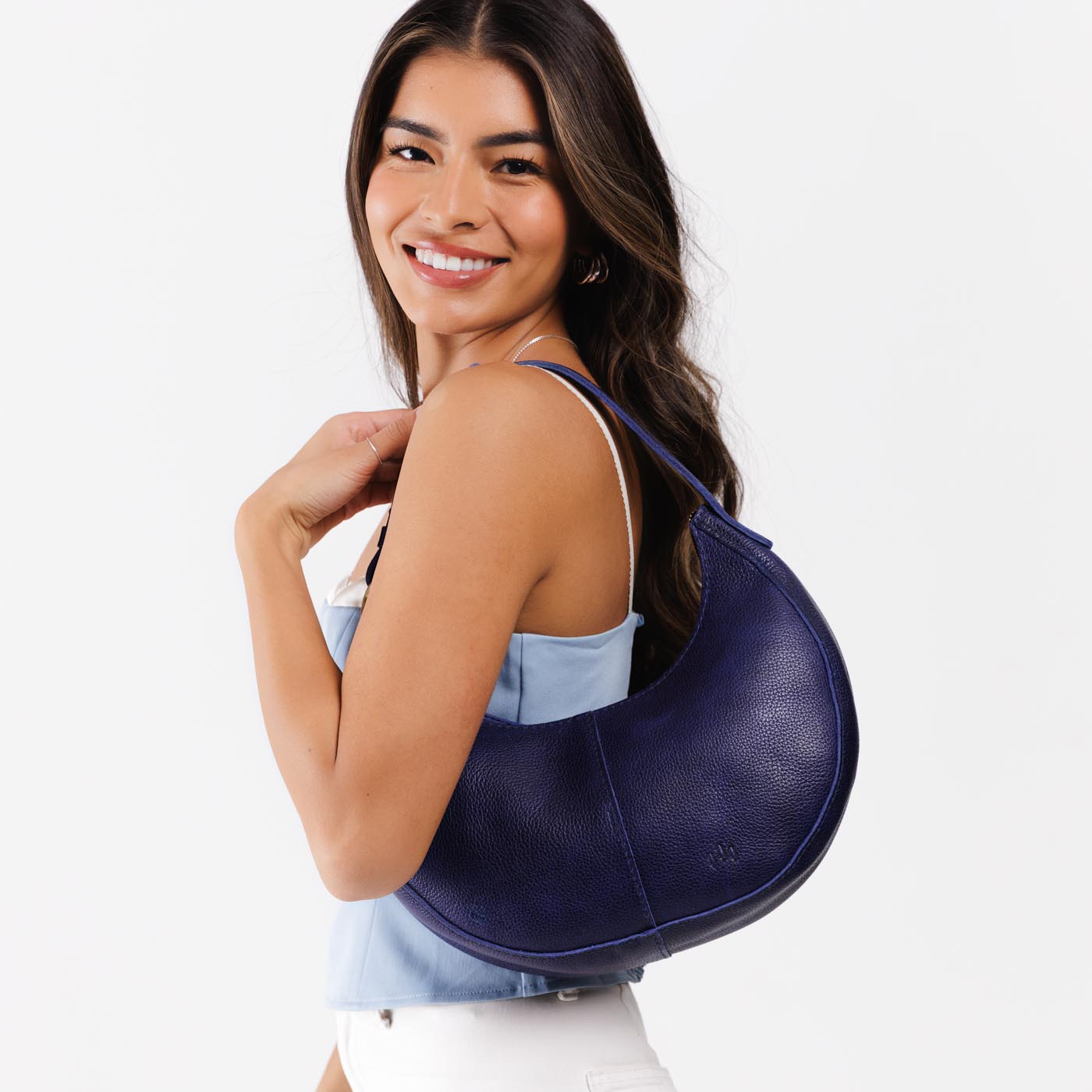 Cobalt*Classic | Crescent shaped shoulder bag with zipper closure and adjustable strap