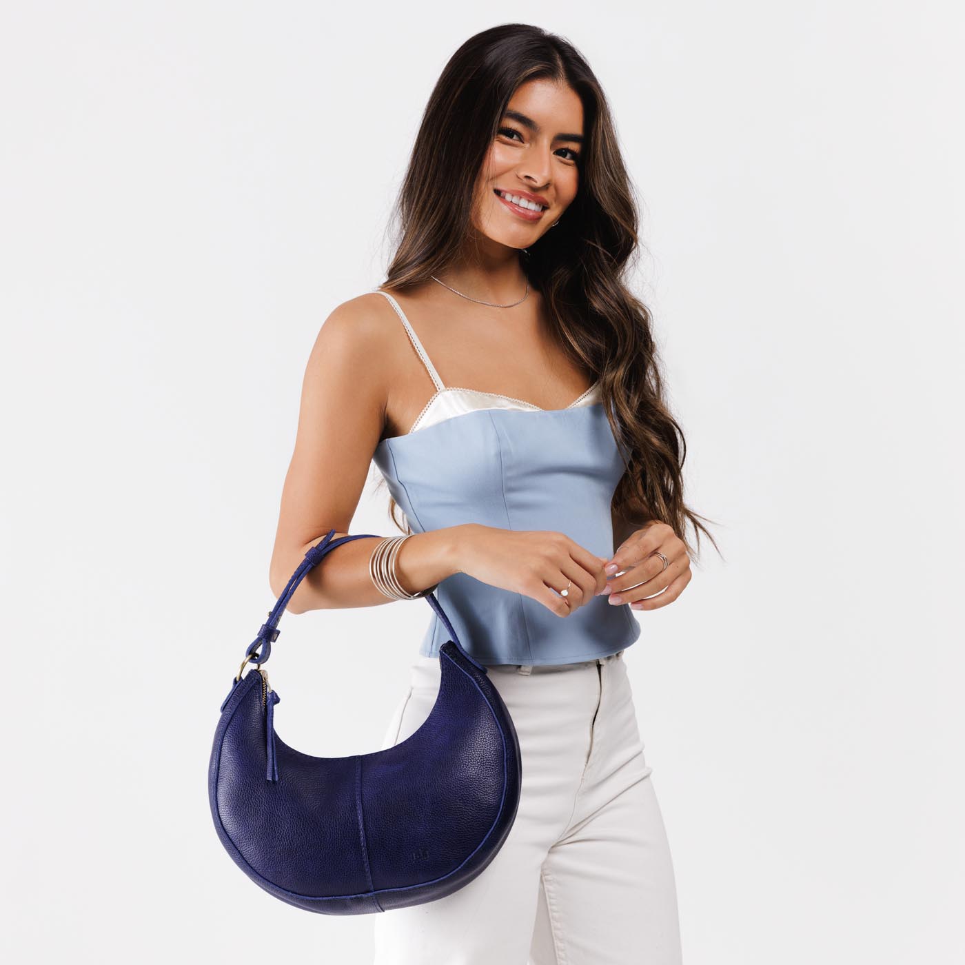 Cobalt*Classic | Crescent shaped shoulder bag with zipper closure and adjustable strap