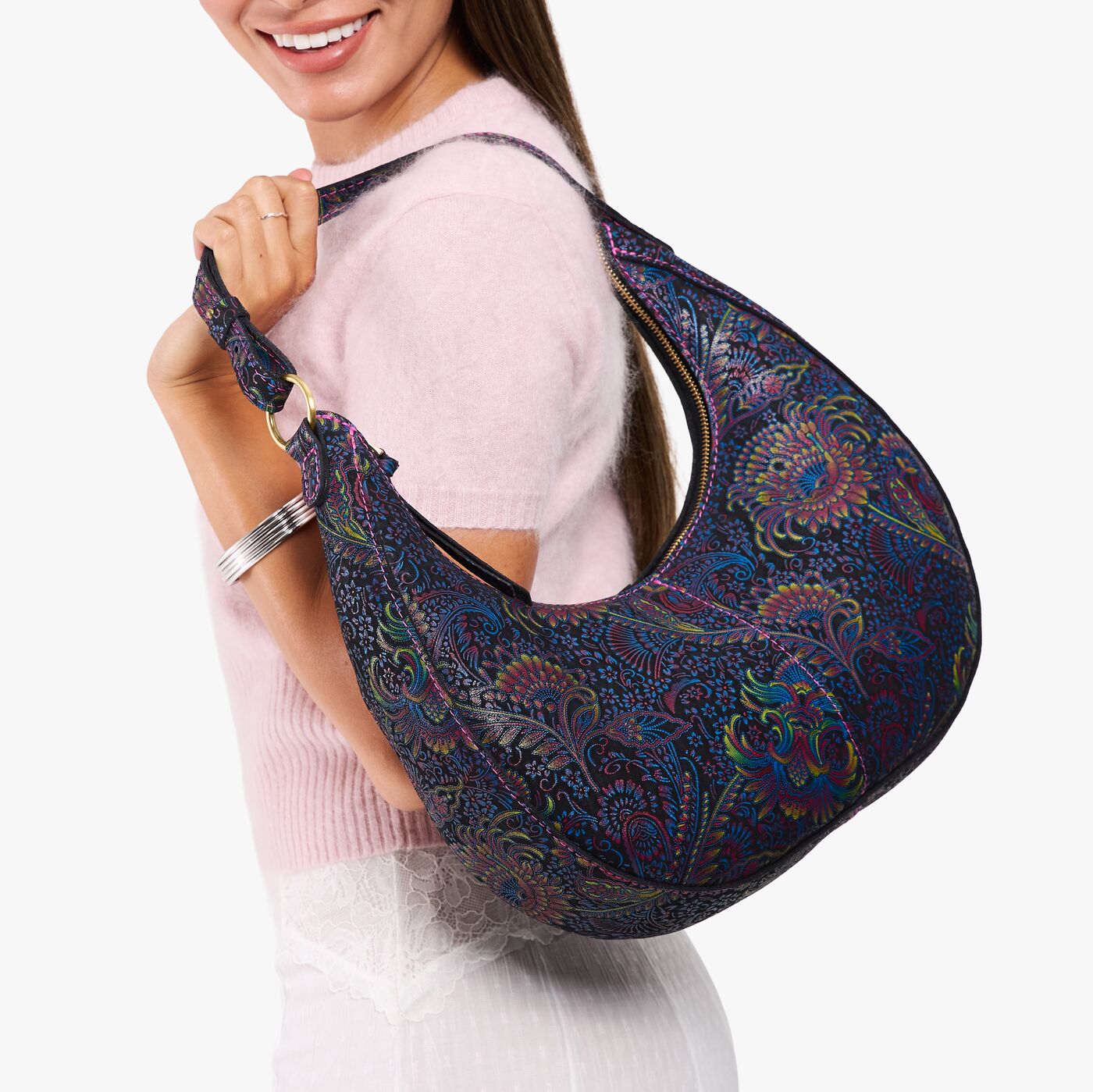 Carnival*Large  | Large crescent shaped shoulder bag with zipper closure and adjustable strap