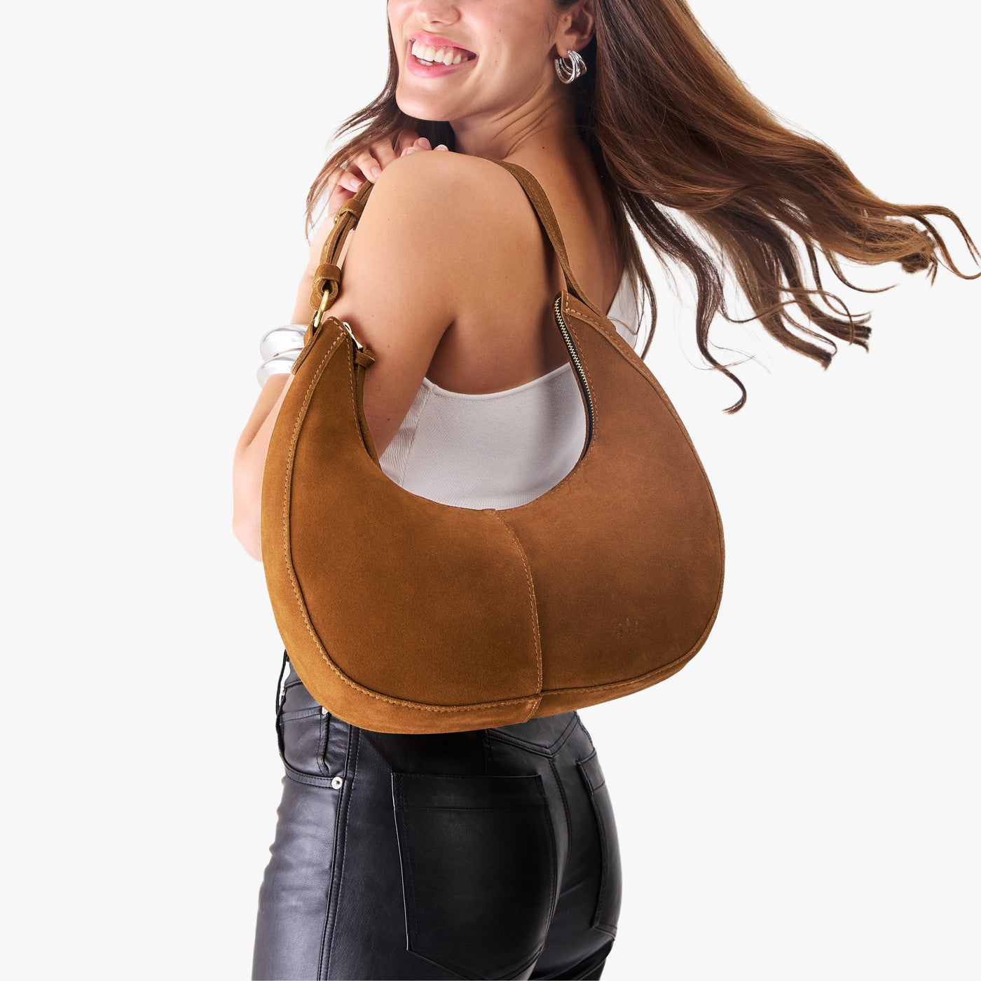 Jackson*Large | Crescent shaped shoulder bag with zipper closure and adjustable strap