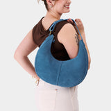 Mariner Blue Large | Crescent shaped shoulder bag with zipper closure and adjustable strap
