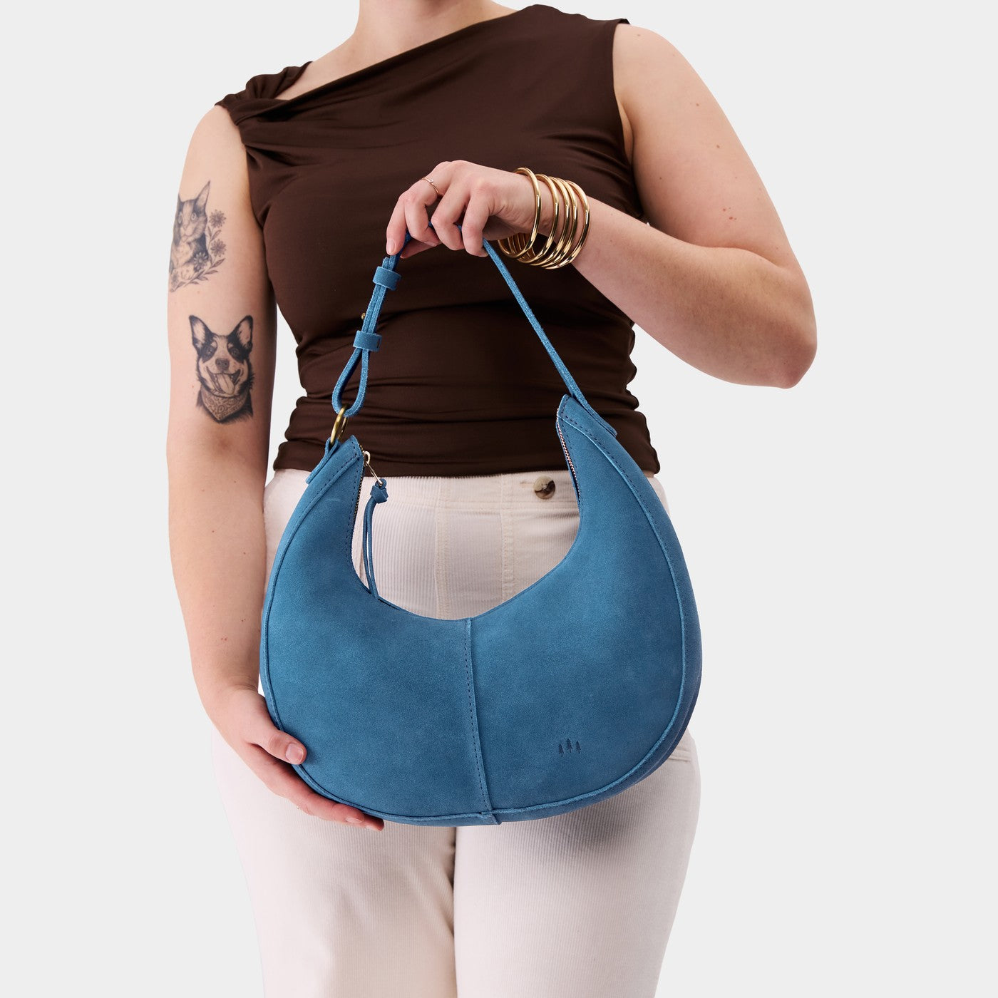 Mariner Blue*Large | Crescent shaped shoulder bag with zipper closure and adjustable strap