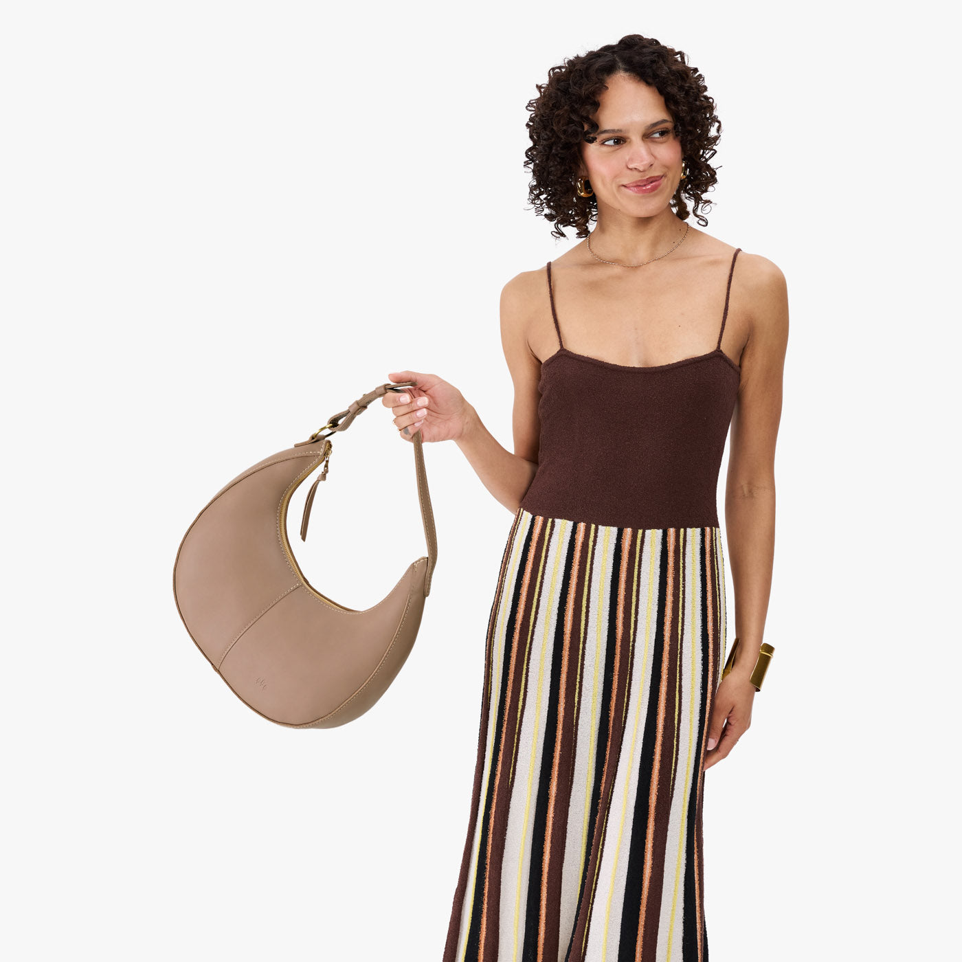Stone*Large | Crescent shaped shoulder bag with zipper closure and adjustable strap