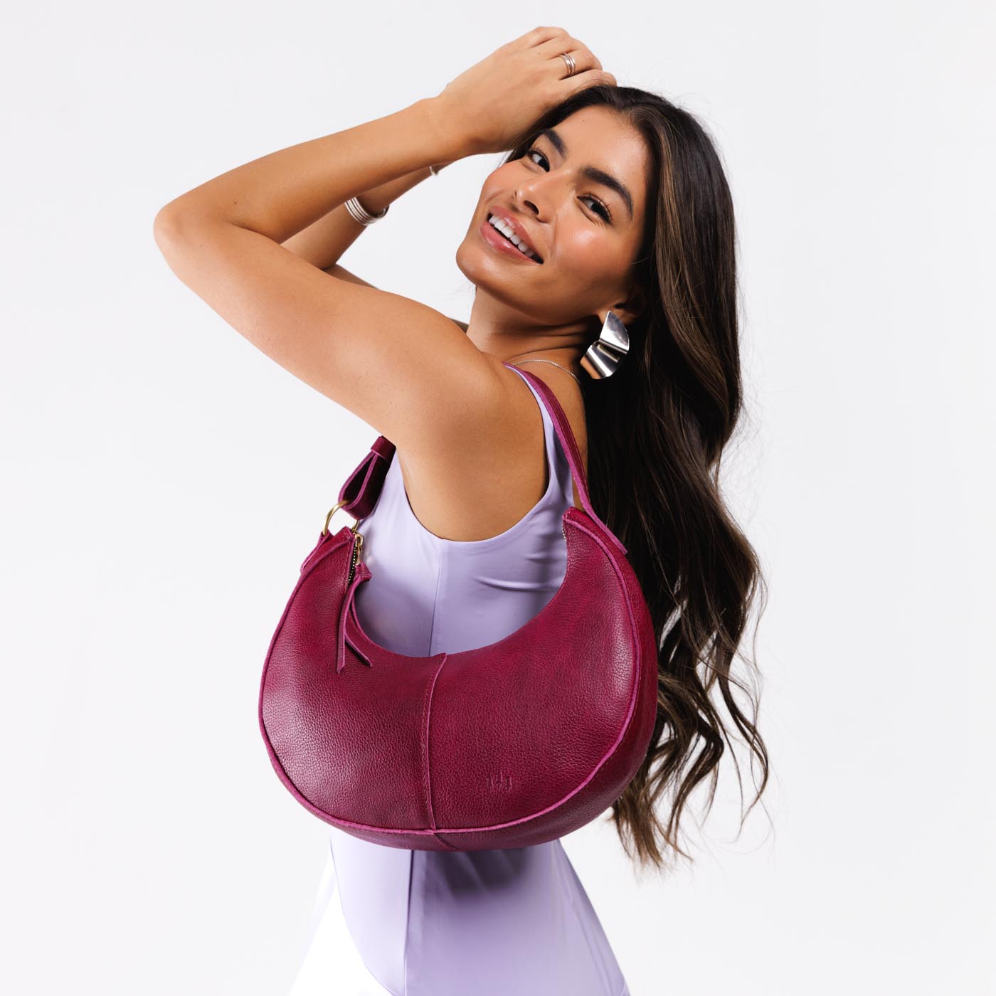 Orchid*Classic | Crescent shaped shoulder bag with zipper closure and adjustable strap