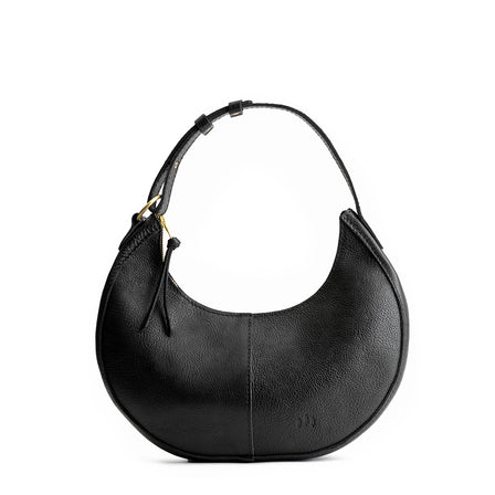 Pebbled--black*Small | Crescent shaped shoulder bag with zipper closure and adjustable strap