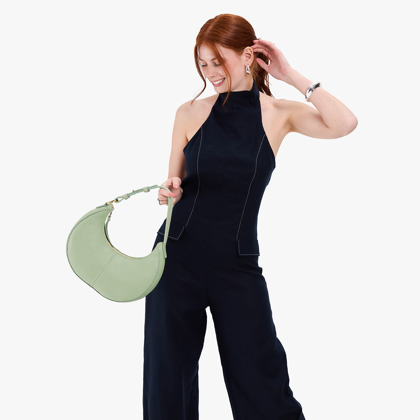 Pistachio*Classic | Crescent shaped shoulder bag with zipper closure and adjustable strap
