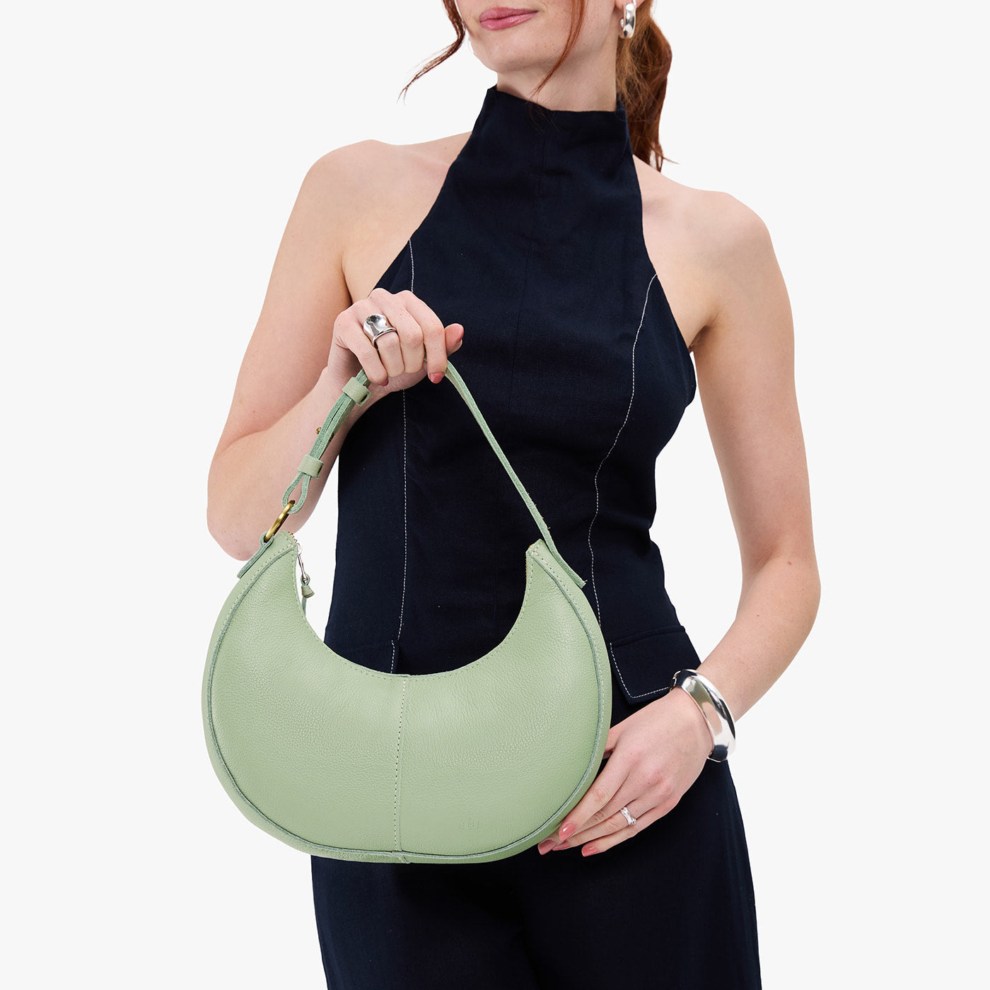 Pistachio*Classic | Crescent shaped shoulder bag with zipper closure and adjustable strap