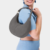 Smoke Grey Classic | Crescent shaped shoulder bag with zipper closure and adjustable strap