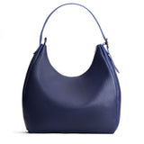 Cobalt Oversized | U-shaped, flat-bottomed leather shoulder bag with adjustable strap