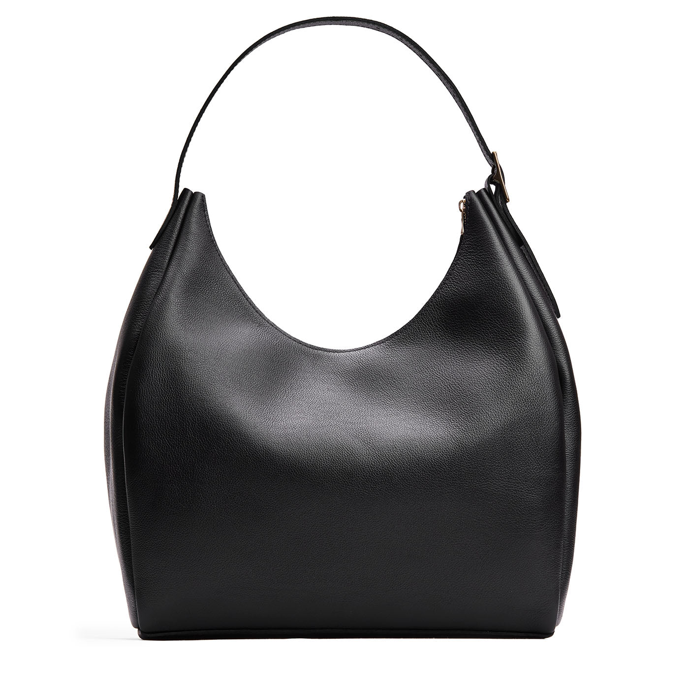 Pebbled--black*Oversized | U-shaped, flat-bottomed leather shoulder bag with adjustable strap