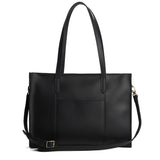 Black Oversized East/West | Structured wide tote bag with overlapping panels and crossbody strap