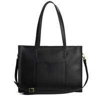 Black*Oversized East/West | Structured wide tote bag with overlapping panels and crossbody strap