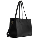 Black Oversized East/West | Structured wide tote bag with overlapping panels and crossbody strap