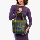 Sea Moss Medium Zipper | Leather tote bag with riveted straps and exterior key loop