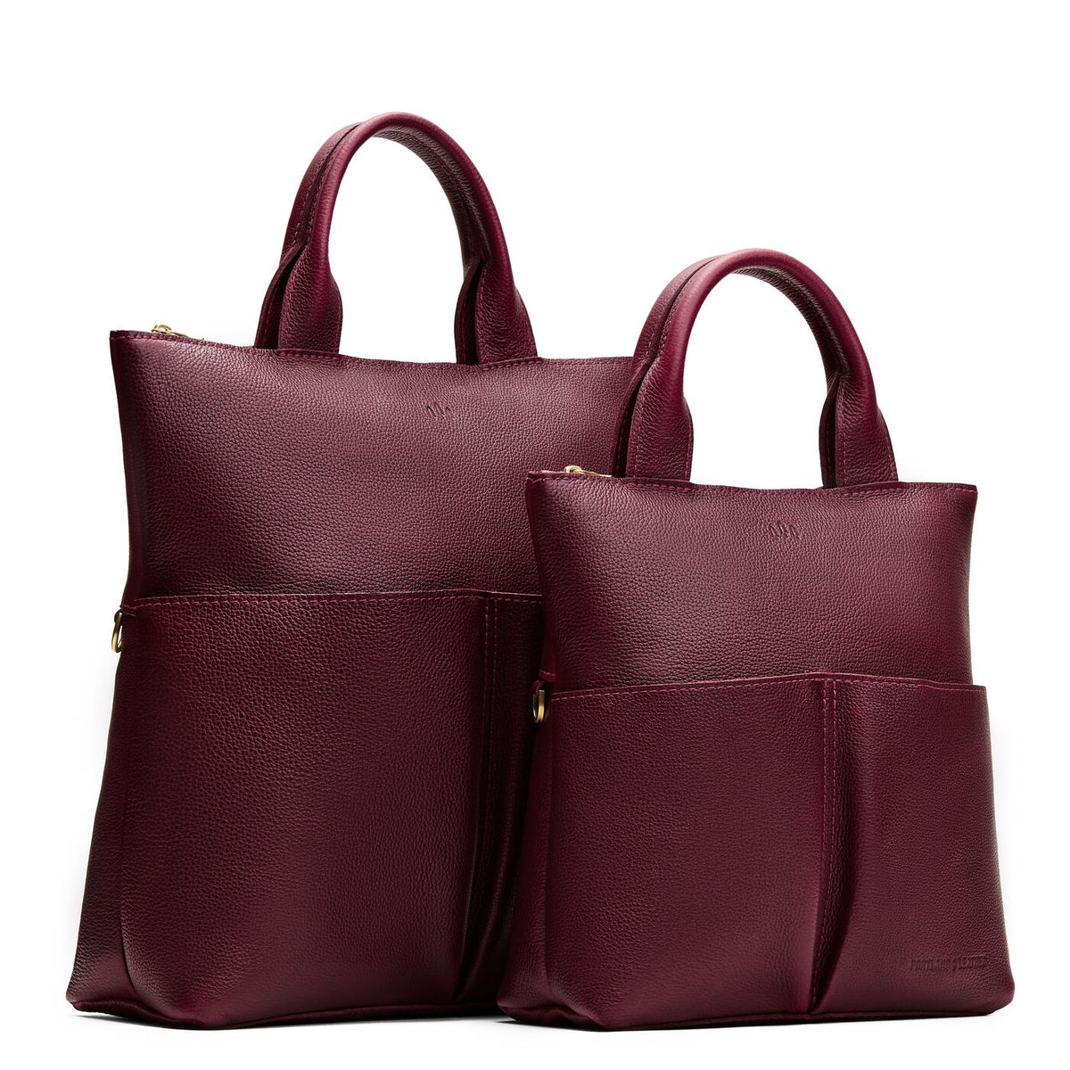 Cabernet | A comparison image of a Large and Small Pembroke Crossbody Clutch