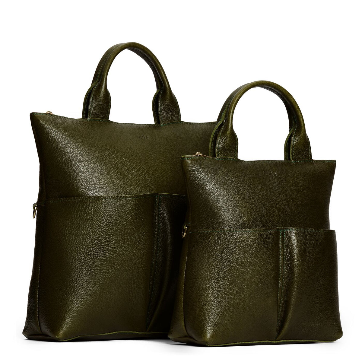 Pebbled Olive | A comparison image of a Large and Small Pembroke Crossbody Clutch