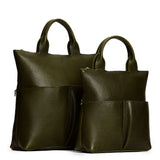 Pebbled Olive | A comparison image of a Large and Small Pembroke Crossbody Clutch