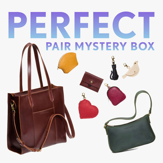 A collection of bags and small goods with the title Perfect Pair Mystery Box