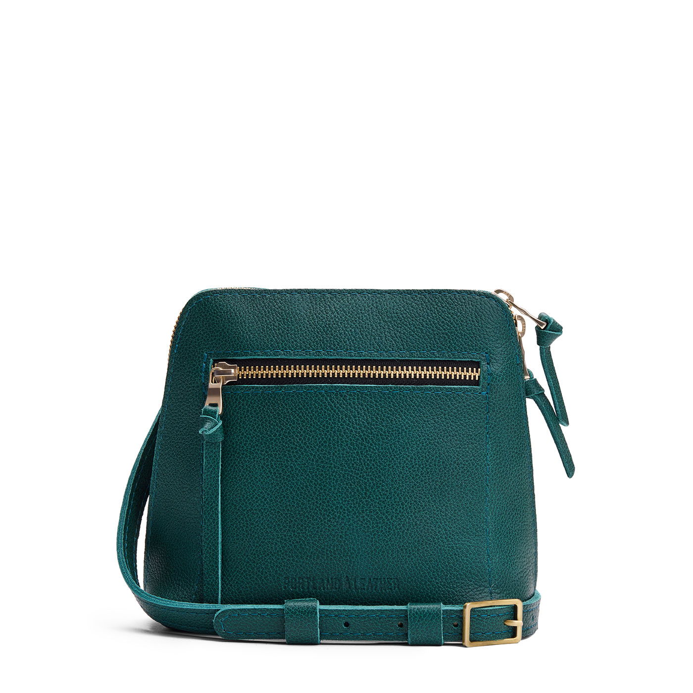 Sea Glass*Small | Compact leather bag with top zipper, front zipper pocket, and adjustable crossbody strap