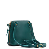 Sea Glass Small | Compact leather bag with top zipper, front zipper pocket, and adjustable crossbody strap