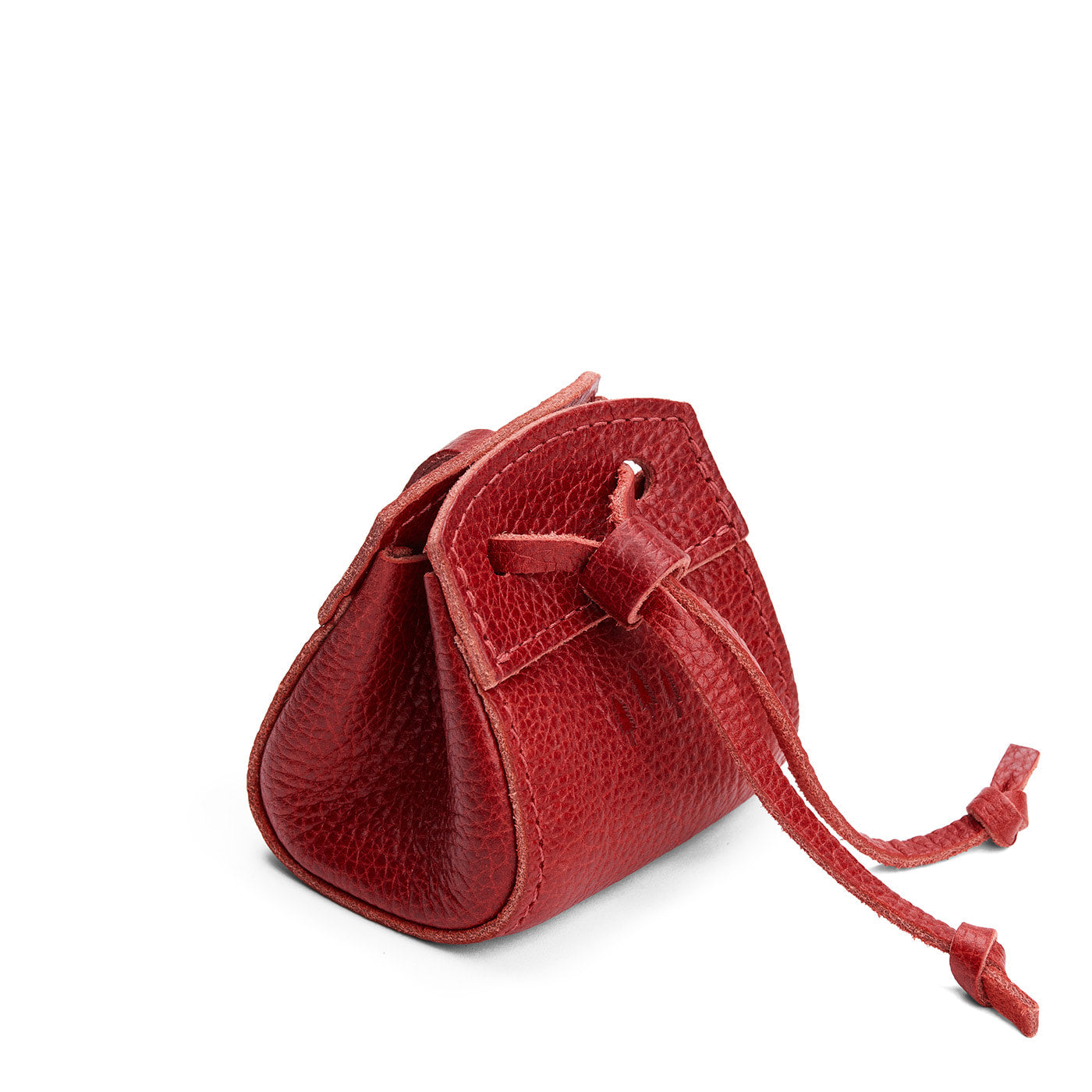 Chili Red | Small leather pouch with leather drawstring closure and lobster claw clasp