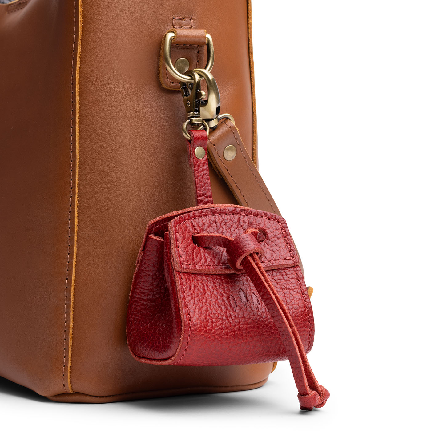 Chili Red | Small leather pouch with leather drawstring closure and lobster claw clasp
