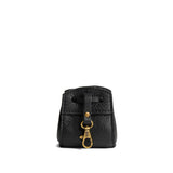 Pebbled--black | Small leather pouch with leather drawstring closure and lobster claw clasp