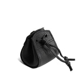 Pebbled--black | Small leather pouch with leather drawstring closure and lobster claw clasp