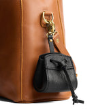 Pebbled--black | Small leather pouch with leather drawstring closure and lobster claw clasp